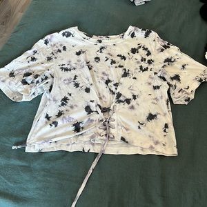 Purple and Black Cropped Lace Up Tie Dye Shirt